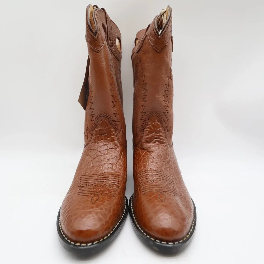 Laredo Tan Bullhide Western Boots Boys 2D Tan Leather NWT Deadstock CB293